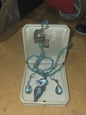 Beautiful 925 Sea Green/blue Colored necklace and earring set Vintage Style